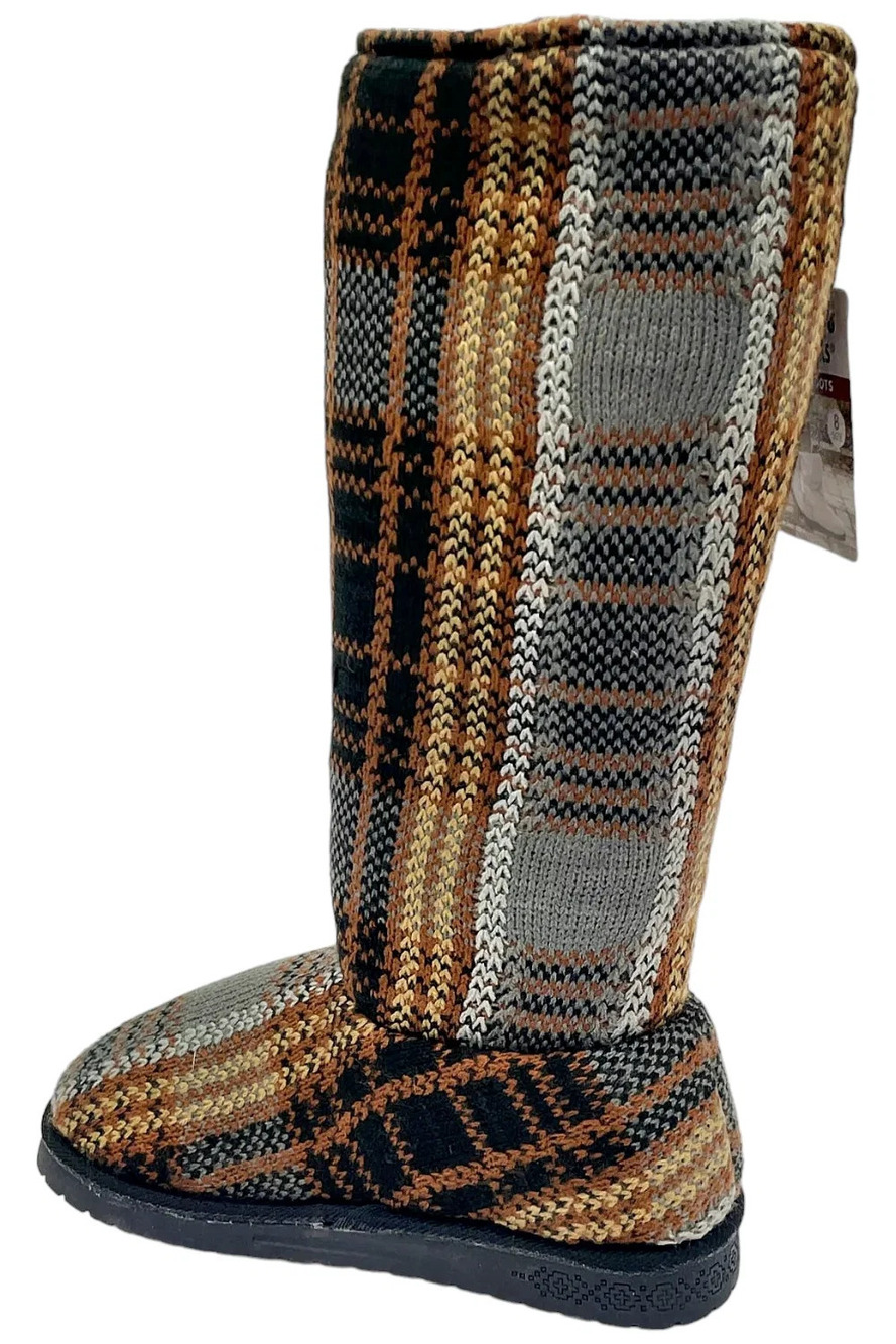 Muk Luks Knit Button Tall Ankle Boots in Brown, Gray, Tan - Picture 4 of 8